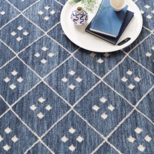 Blue Diamond Pattern Wool Rug