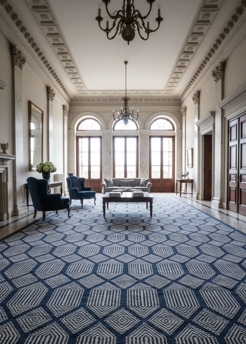 Blue Geometric Flatweave Rug