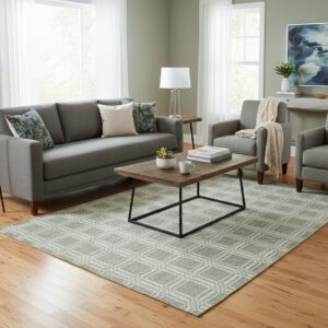 Green Checkered Flatweave Rug
