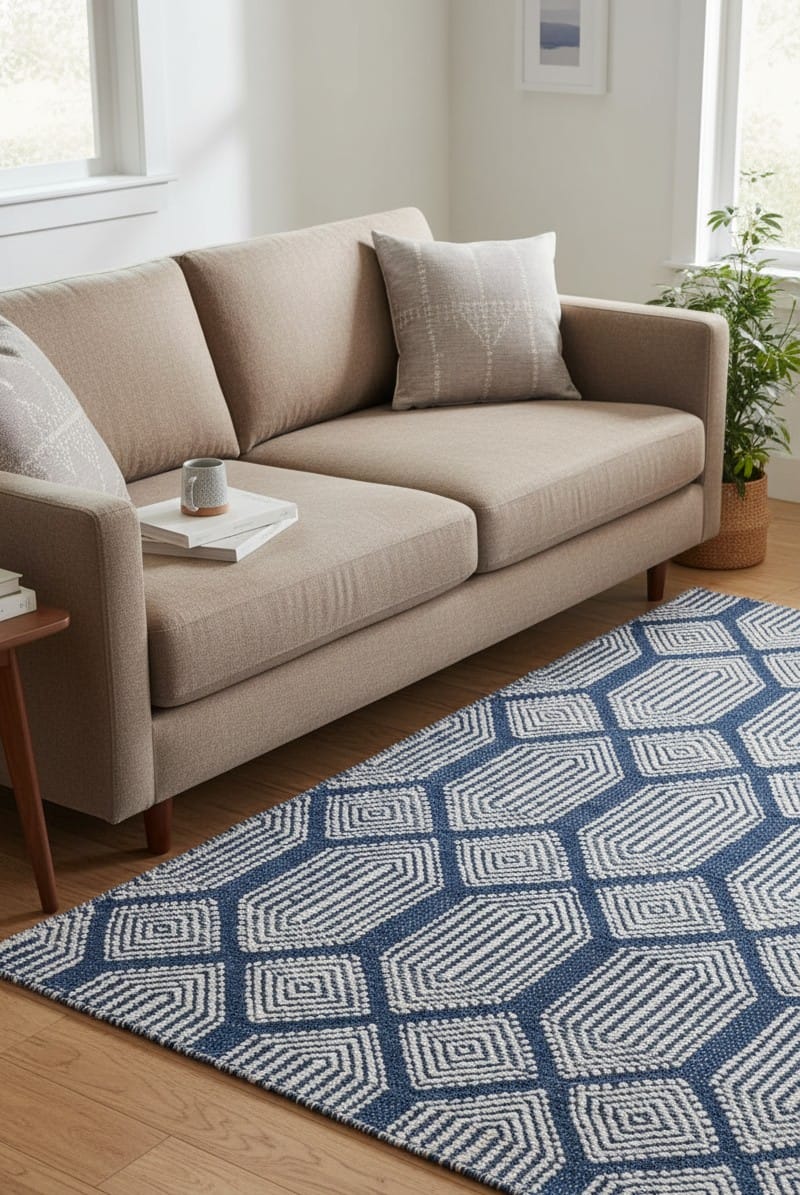 Blue Geometric Flatweave Rug