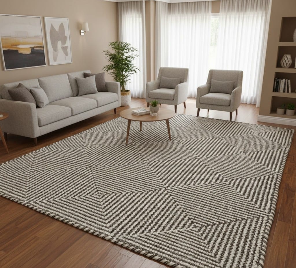 Brown Flatweave Newzealand Wool Rug